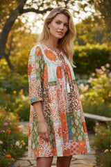 Large dress with 3/4 -sleeved silk muslin *