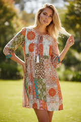 Large dress with 3/4 -sleeved silk muslin *