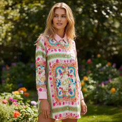 Robe chemise boutonnée à manches longues et imprimé floral *