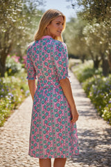 Fleurie gathered pink lengthy dress with puffy sleeves*
