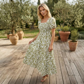 Robe longue à volants à fleurs jaune style bohème