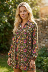 Robe courte droite à imprimé floral vert