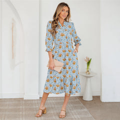 Robe longue marron à imprimé floral