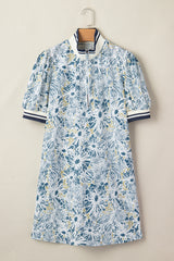 Robe courte à manches courtes et col patchwork rayé