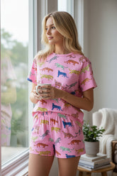 Ensemble de shorts deux pièces taille haute à manches courtes et imprimé floral rose