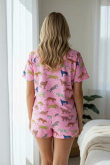 Ensemble de shorts deux pièces taille haute à manches courtes et imprimé floral rose