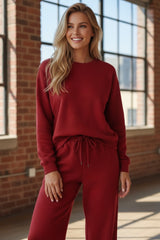 Dahlia Red Textured Ultra Loose 2 Piece Outfit