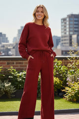 Dahlia Red Textured Ultra Loose 2 Piece Outfit
