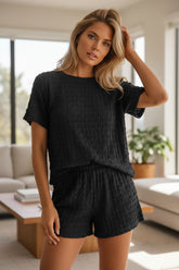 Ensemble haut texturé noir à manches courtes *