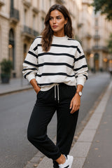 Black striped drop shoulder sweater and sweatpants set