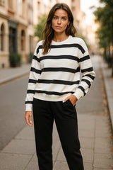 Black striped drop shoulder sweater and sweatpants set