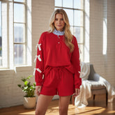 Ensemble sweat-shirt et short en satin avec col rayé rouge Racing