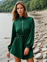 Green combi shorts with half-fermetic collar *