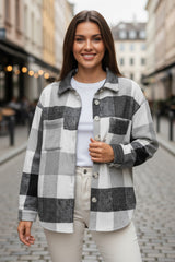 Long sleeve jacket buttoned gray tiles with pocket