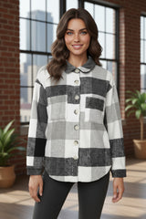 Long sleeve jacket buttoned gray tiles with pocket