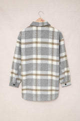 Women's jacket with pocket in brown plaid print