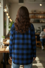 Blue tile shirt jacket with folded collar