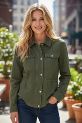 Chaqueta de cuello apretada con cremallera y espuma verde botón