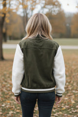 Blouson aviateur boutonné en velours côtelé vert brume