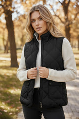 Abrigo de chaleco acolchado negro con cremallera forrada en lana