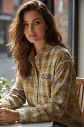 Chemise Veste boutonnée à patch brodé à carreaux gingembre