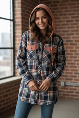 Veste à carreaux rose contrastée avec capuche *