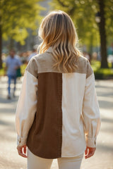 Côte velvet jacket buttoned with chest pockets in brown color