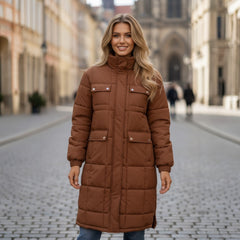 Manteau mi-long zippé à col montant et matelassé café