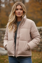 Doudoune matelassée rose abricot avec fermeture éclair complète