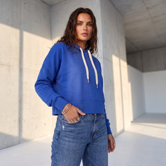 Dark blue short blue hoodie with drooping shoulder *