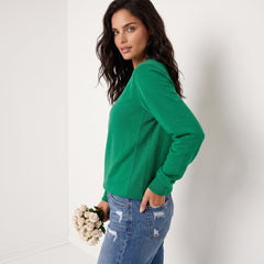 Sweat-shirt vert uni à col rond et manches raglan