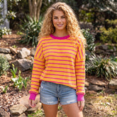 Pull ample à rayures orange et col rond *