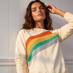 Sweat-shirt beige rayé à panneaux color block arc-en-ciel