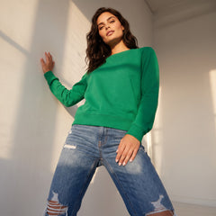 Sweat-shirt vert uni à col rond et manches raglan