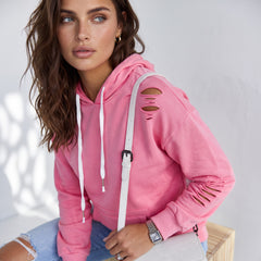 Sweat à capuche rose à effet usé avec poche kangourou
