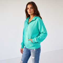 Sweat à capuche bleu Aruba doublé en polaire, demi-zip et poche kangourou