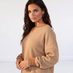 Sweat oversize beige en maille gaufrée
