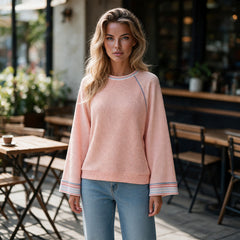 Haut abricot en maille gaufrée à manches raglan