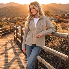 Veste 2-en-1 beige en maille texturée à capuche