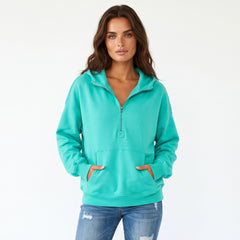 Sweat à capuche bleu Aruba doublé en polaire, demi-zip et poche kangourou