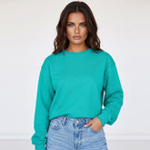 Aruba Blue Solid Crew Neck Drop Shoulder Sweatshirt