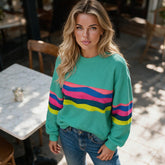 Long sleeve t-shirt with green colorful striped accent