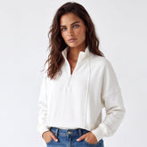 White zip-up sweatshirt with dropped shoulders