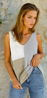 Débardeur tricoté gris color block *