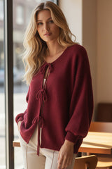 Pull en maille douce à lacets - 9 couleurs