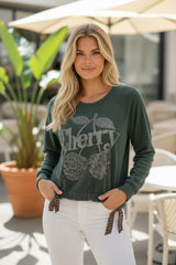 🍒 Sweat Cherry Détail Léopard Kaki