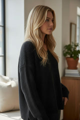 Pull à col V doux et chaud Noir