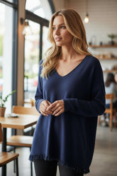 Pull oversize à encolure en V bleu