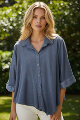 Chemise fluide boutonnée bleue