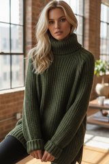 Pull long à col roulé kaki